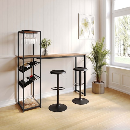 Flash Furniture Jura Metal Bar and Wine Table w/2 Slanted Shelves for Bottle Storage and Hanging Glass, Black Frame NAN-F-HY-B23102-BLKBRN-GG